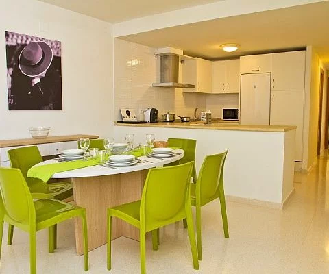 view of the kitchen and dining room in PV apartments in seville
